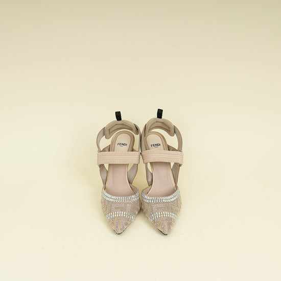 Fendi Beige Colibri Crystal Embellished Slingback Pump 38