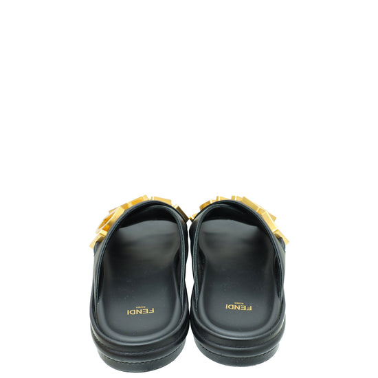 Fendi Black Logo Vitello Fendigraphy Slide Sandals 38
