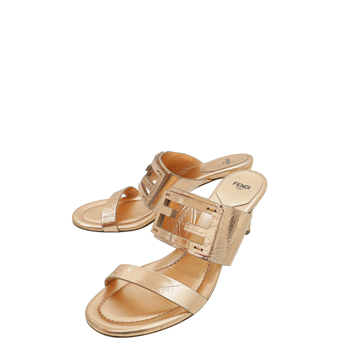 Fendi Bronze FF Logo Cutout Mules 39.5-Fendi-THE CLOSET