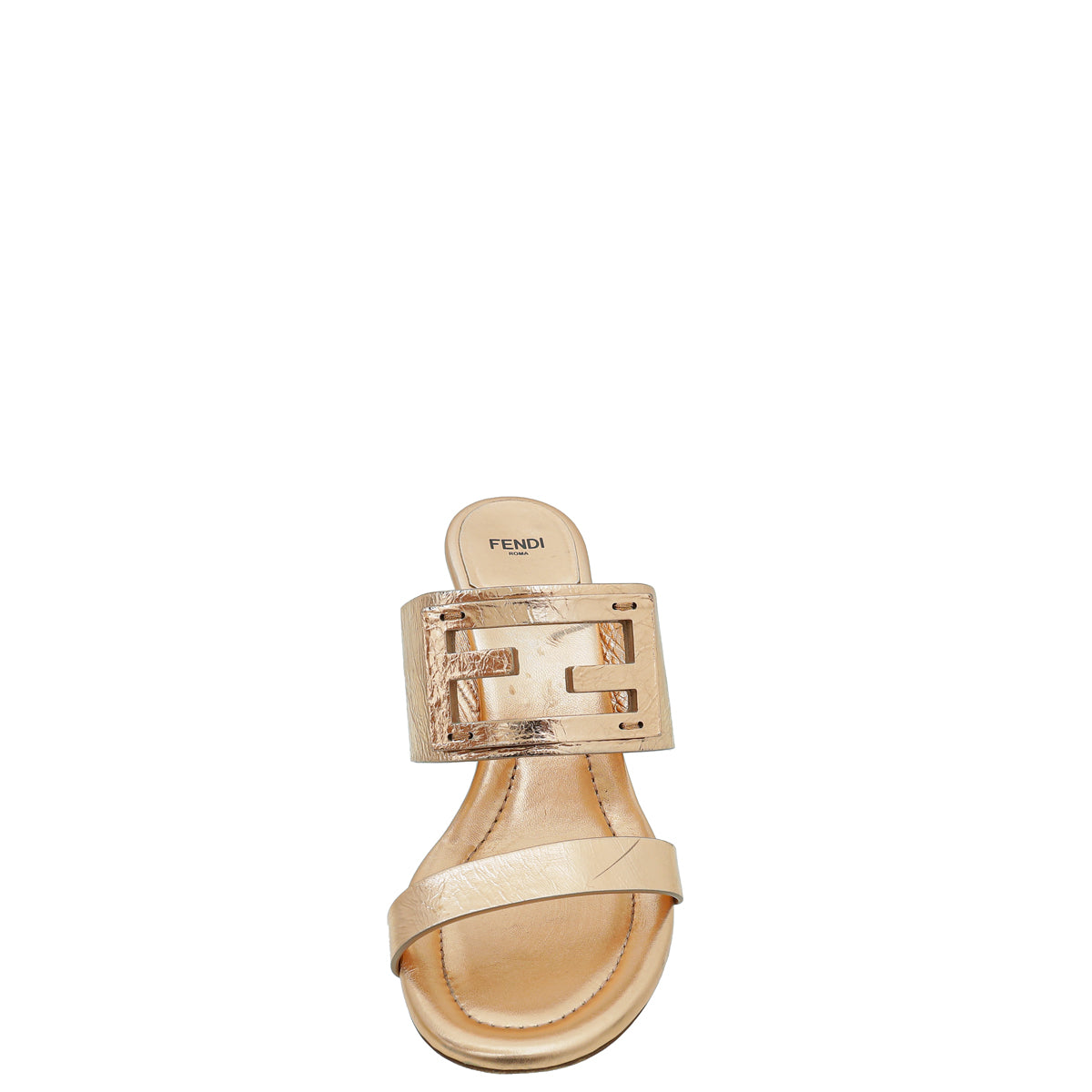 Fendi Bronze FF Logo Cutout Mules 39.5-Fendi-THE CLOSET