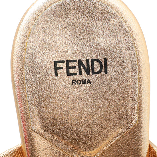 Fendi Bronze FF Logo Cutout Mules 39.5