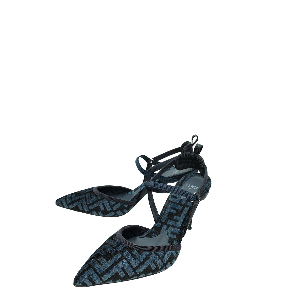 Fendi Dark Blue FF Velvet Colibri Lite Slingback Pumps 42-Fendi-THE CLOSET
