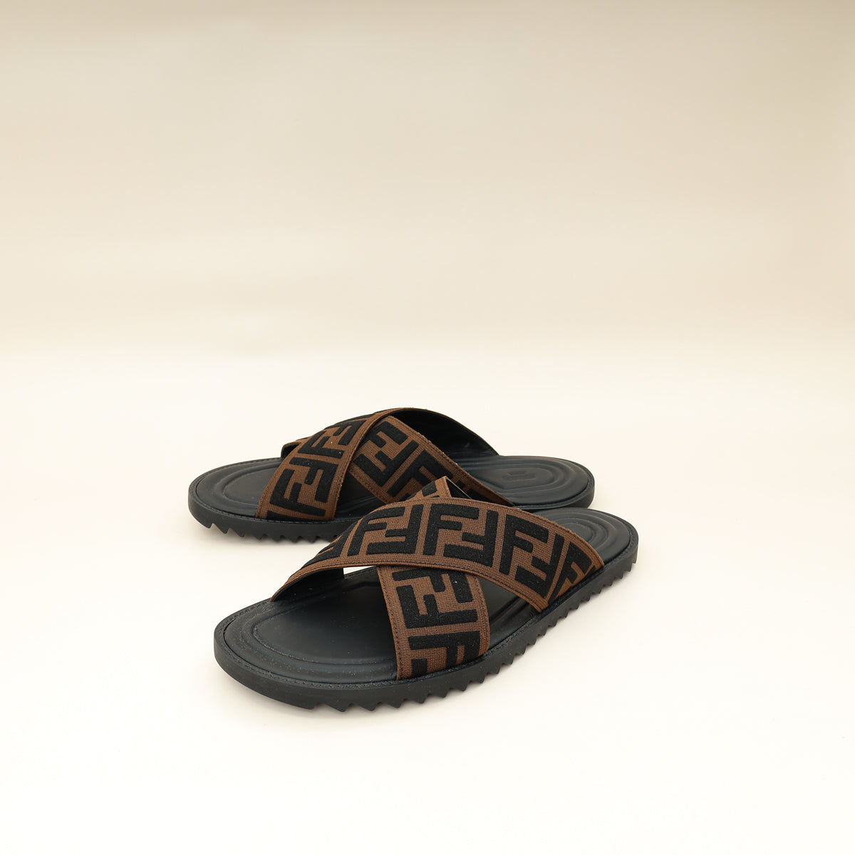 Fendi Brown Logo-Embossed Slides - Main Image