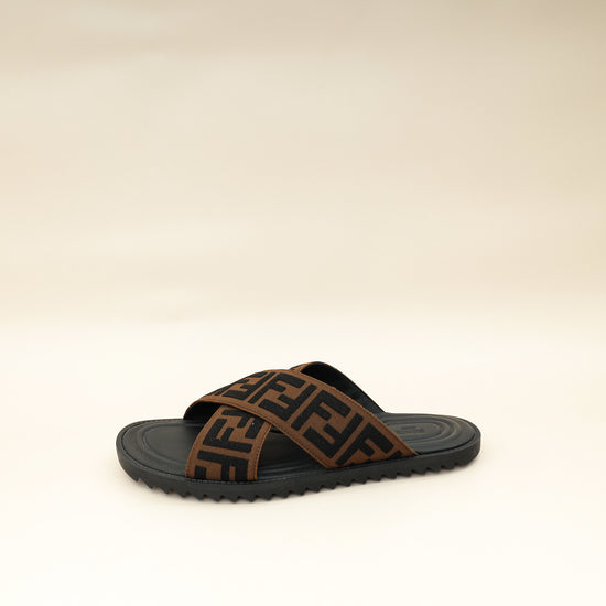Fendi Brown Logo-Embossed Slides 6-Fendi-THE CLOSET