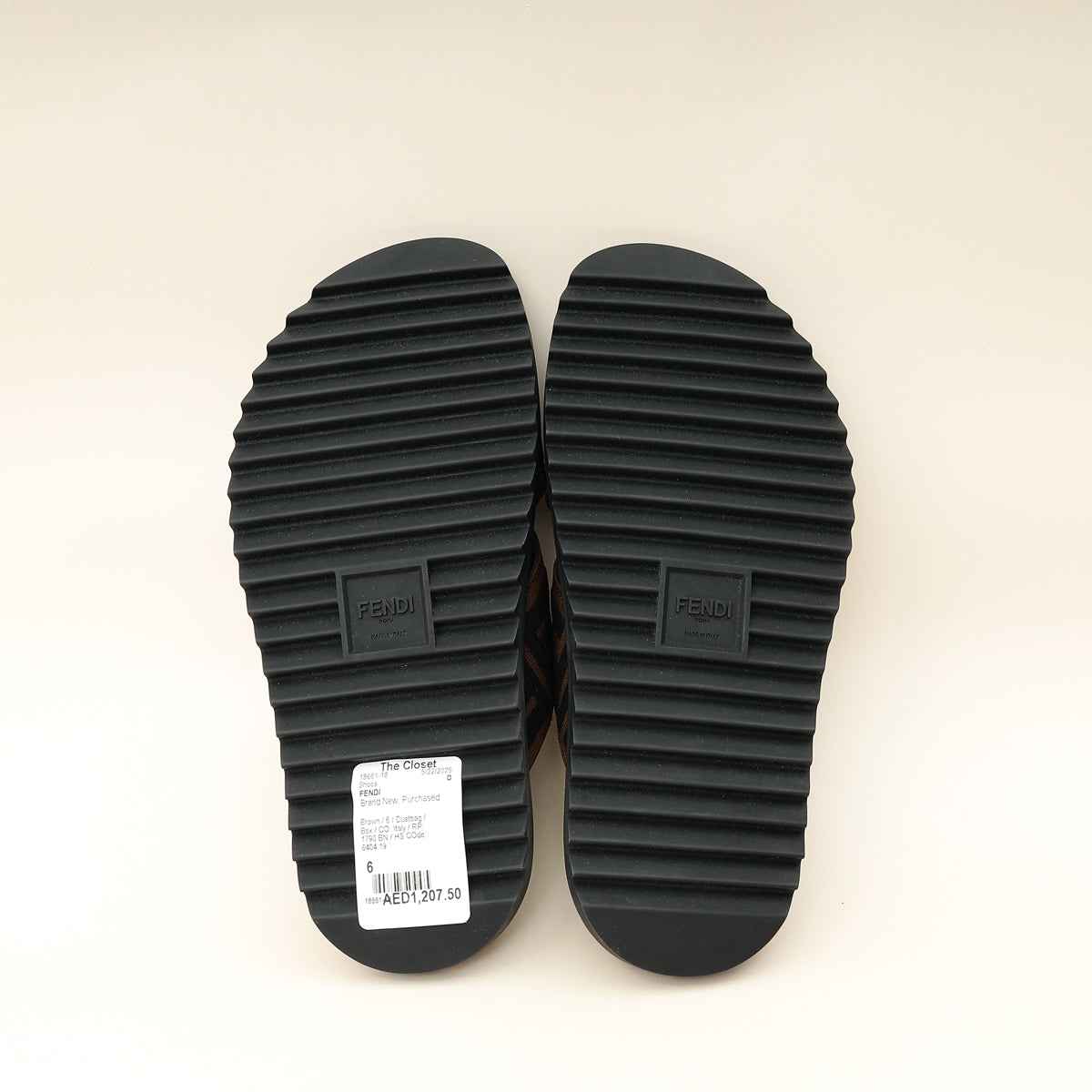 Fendi Brown Logo-Embossed Slides 6-Fendi-THE CLOSET