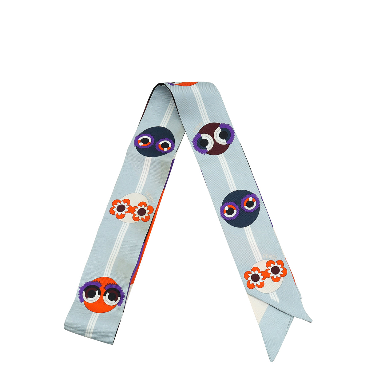 Fendi Grey Multicolor Monster Face Print Silk Twilly-Fendi-THE CLOSET