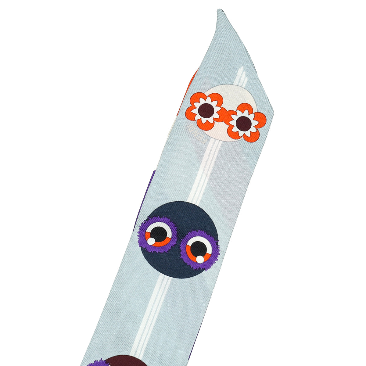 Fendi Grey Multicolor Monster Face Print Silk Twilly-Fendi-THE CLOSET