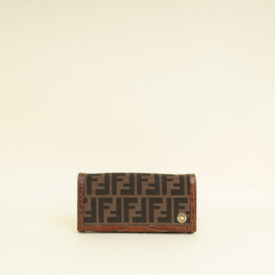 Fendi Bicolor Zucca Croco Embossed Continental Wallet