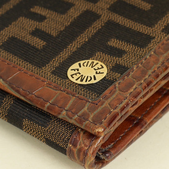 Fendi Bicolor Zucca Croco Embossed Continental Wallet