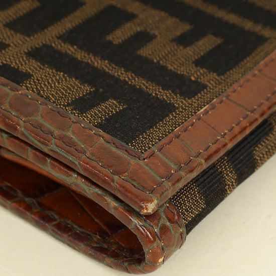 Fendi Bicolor Zucca Croco Embossed Continental Wallet