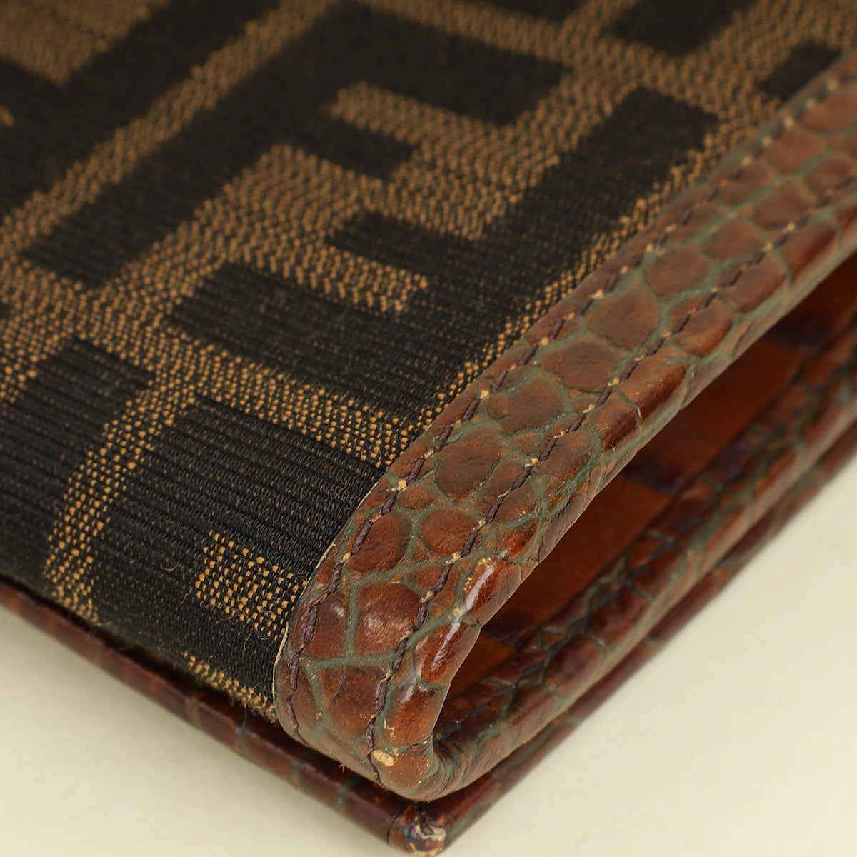 Fendi Bicolor Zucca Croco Embossed Continental Wallet