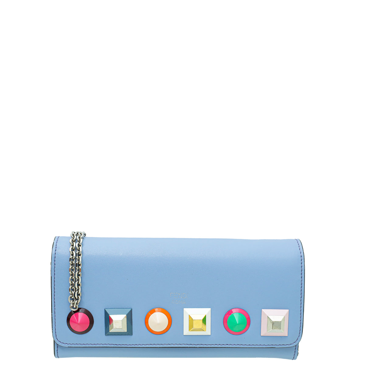 Fendi Lilac Blue Multicolor Studded Continental Wallet on Chain-Fendi-THE CLOSET