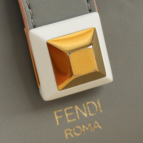 Fendi Grey Single Stud Gusseted Card Holder