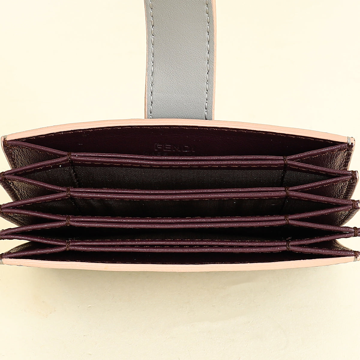 Fendi Grey Single Stud Gusseted Card Holder