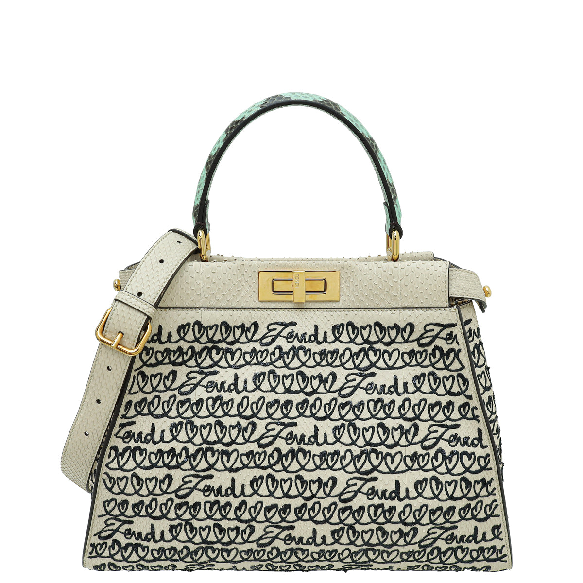Fendi Bicolor Peekaboo Embroidered Python Regular Bag-Fendi-THE CLOSET
