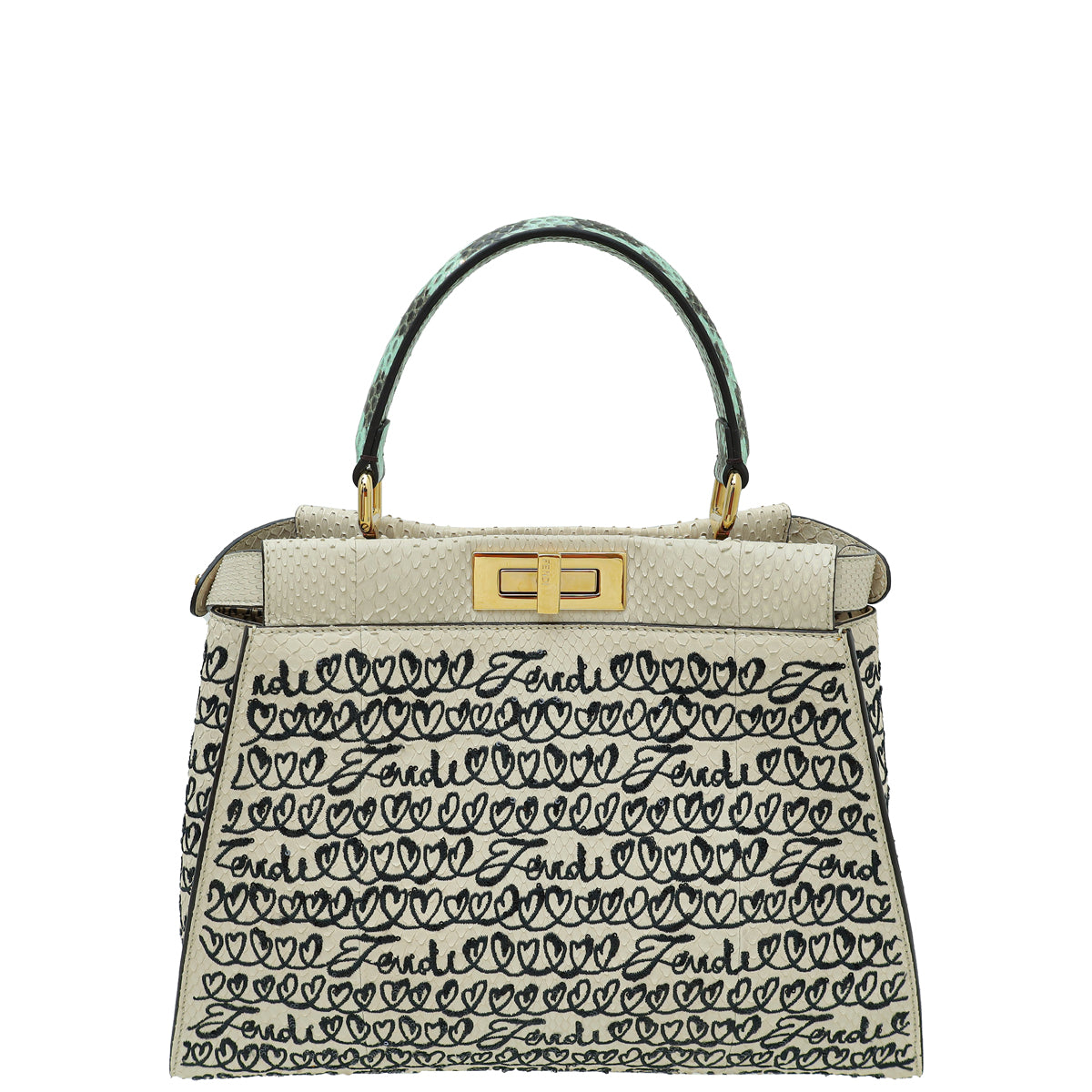 Fendi Bicolor Peekaboo Embroidered Python Regular Bag-Fendi-THE CLOSET