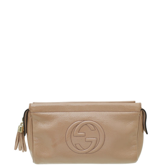 Gucci Patent Nude Soho Cosmetic Case Pouch