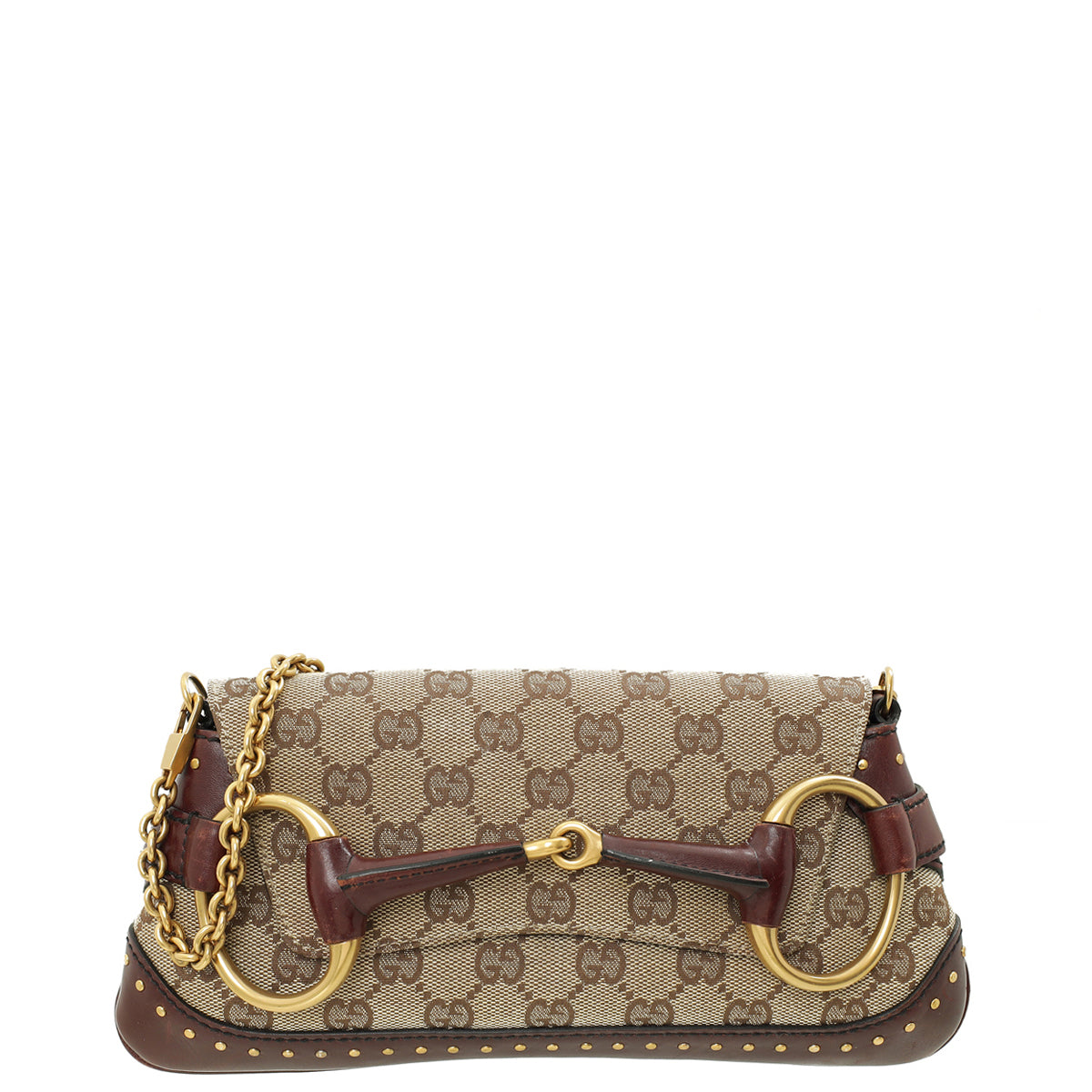 Gucci Bicolor GG Studded Horsebit Chain Clutch Bag