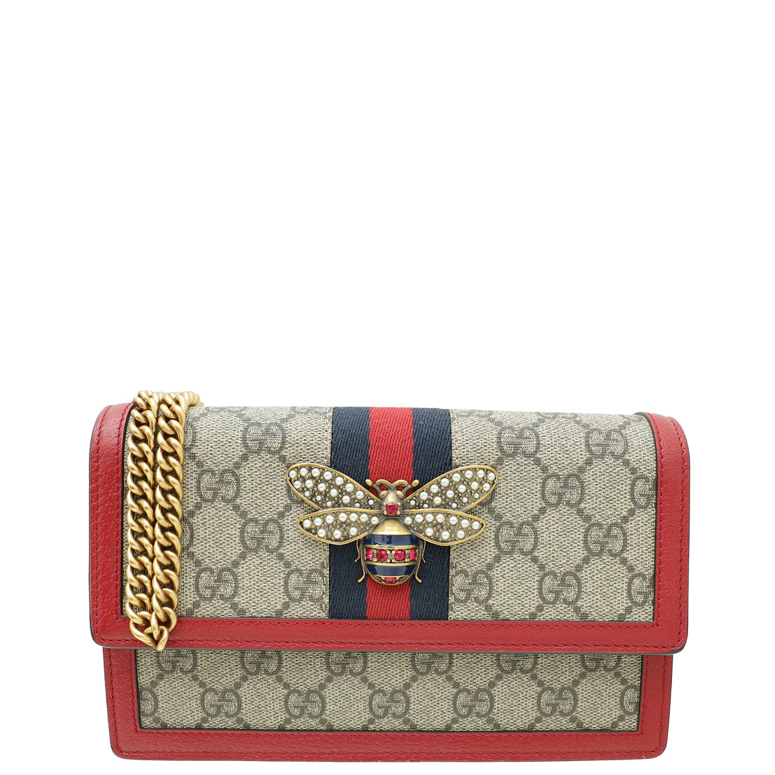 Gucci Bicolor GG Supreme Web Queen Margaret Chain Wallet