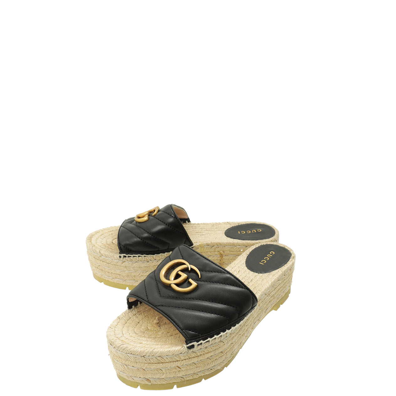 Gucci Black GG Marmont Espadrille Slide Sandals 37-Gucci-THE CLOSET