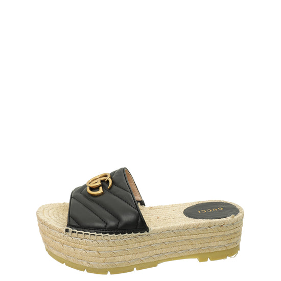 Gucci Black GG Marmont Espadrille Slide Sandals 37