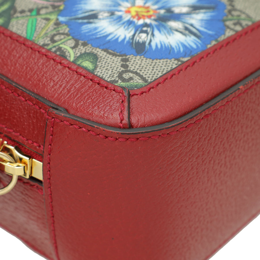 Gucci Red GG Supreme Ophidia Floral Small Bag