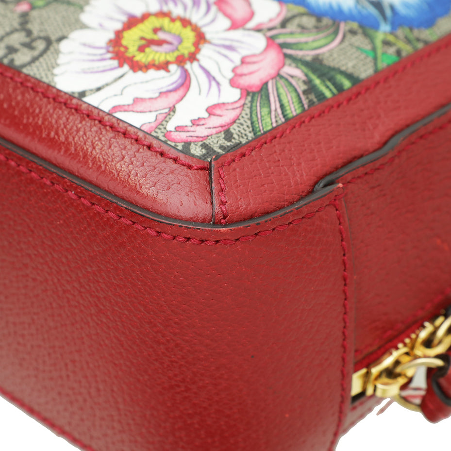 Gucci Red GG Supreme Ophidia Floral Small Bag