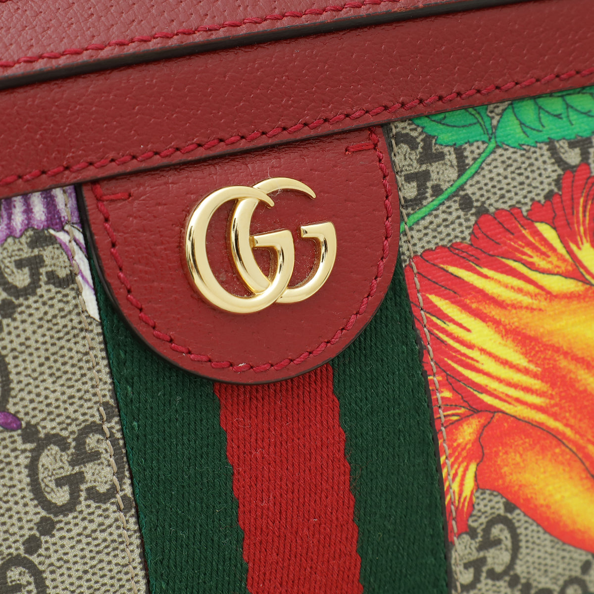 Gucci Red GG Supreme Ophidia Floral Small Bag