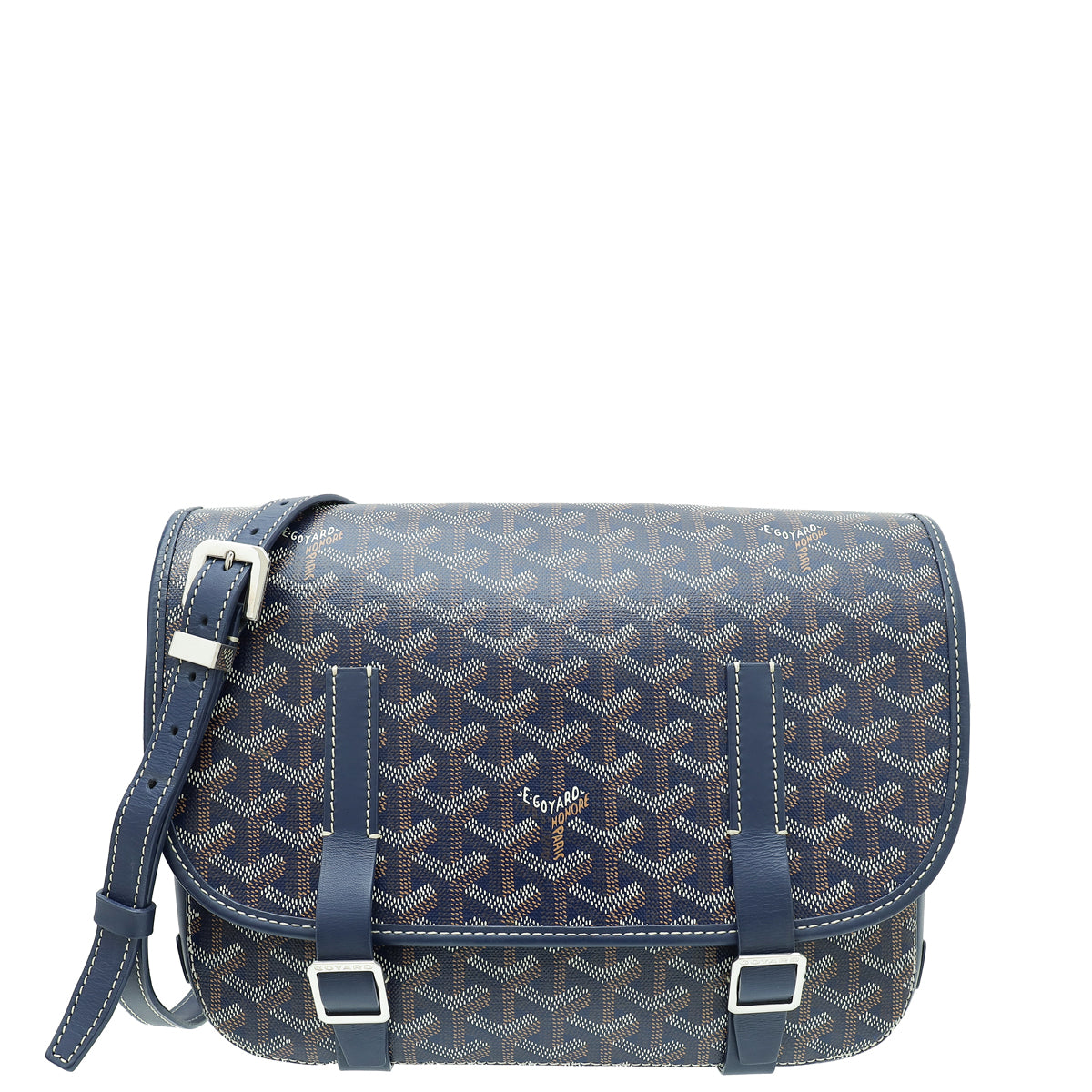 Goyard Navy Blue Goyardine Belvedere MM Messenger Bag