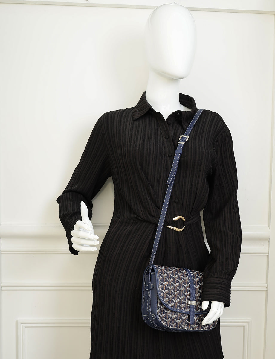 Goyard Navy Blue Goyardine Belvedere PM Messenger Bag