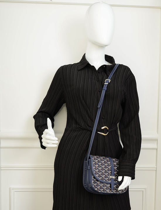 Goyard Navy Blue Goyardine Belvedere PM Messenger Bag