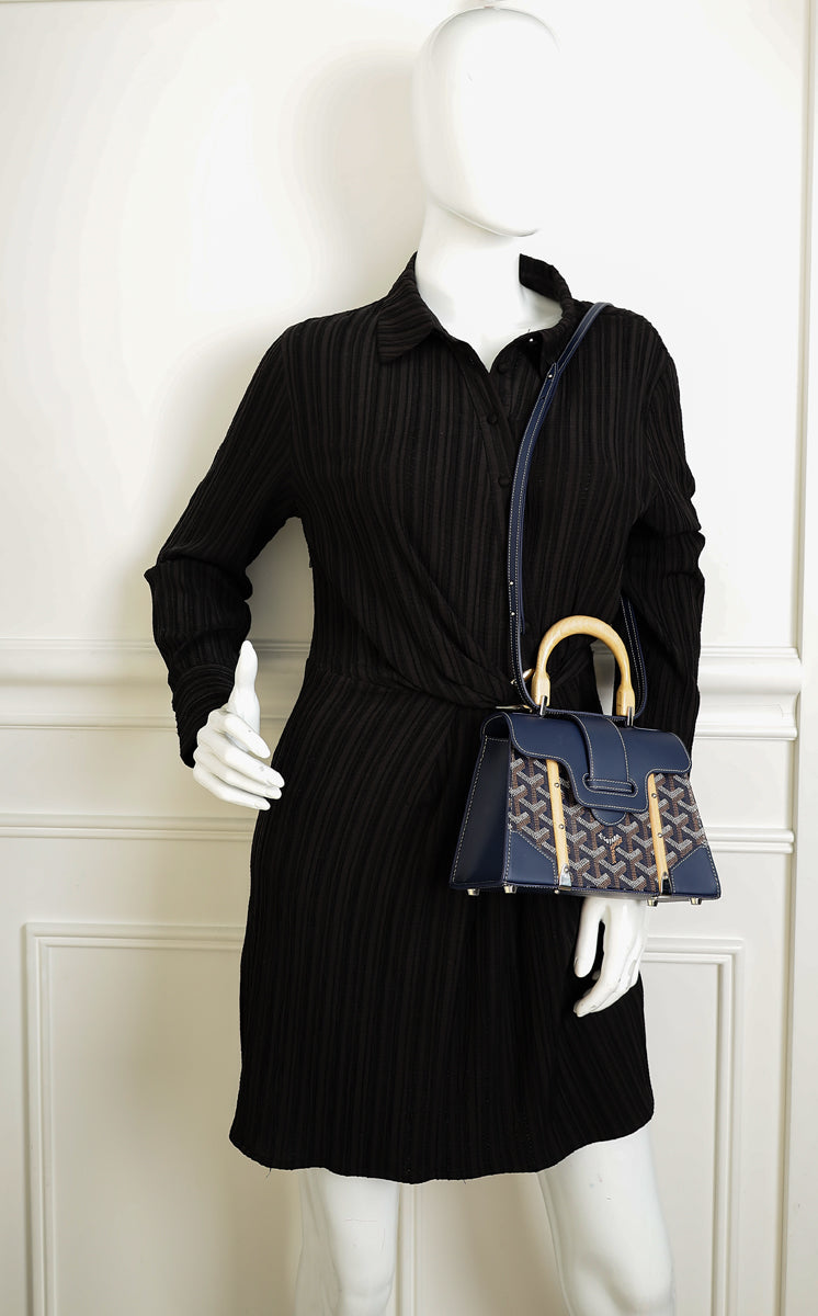 Goyard Navy Blue Goyardine Saigon Structure Mini Bag