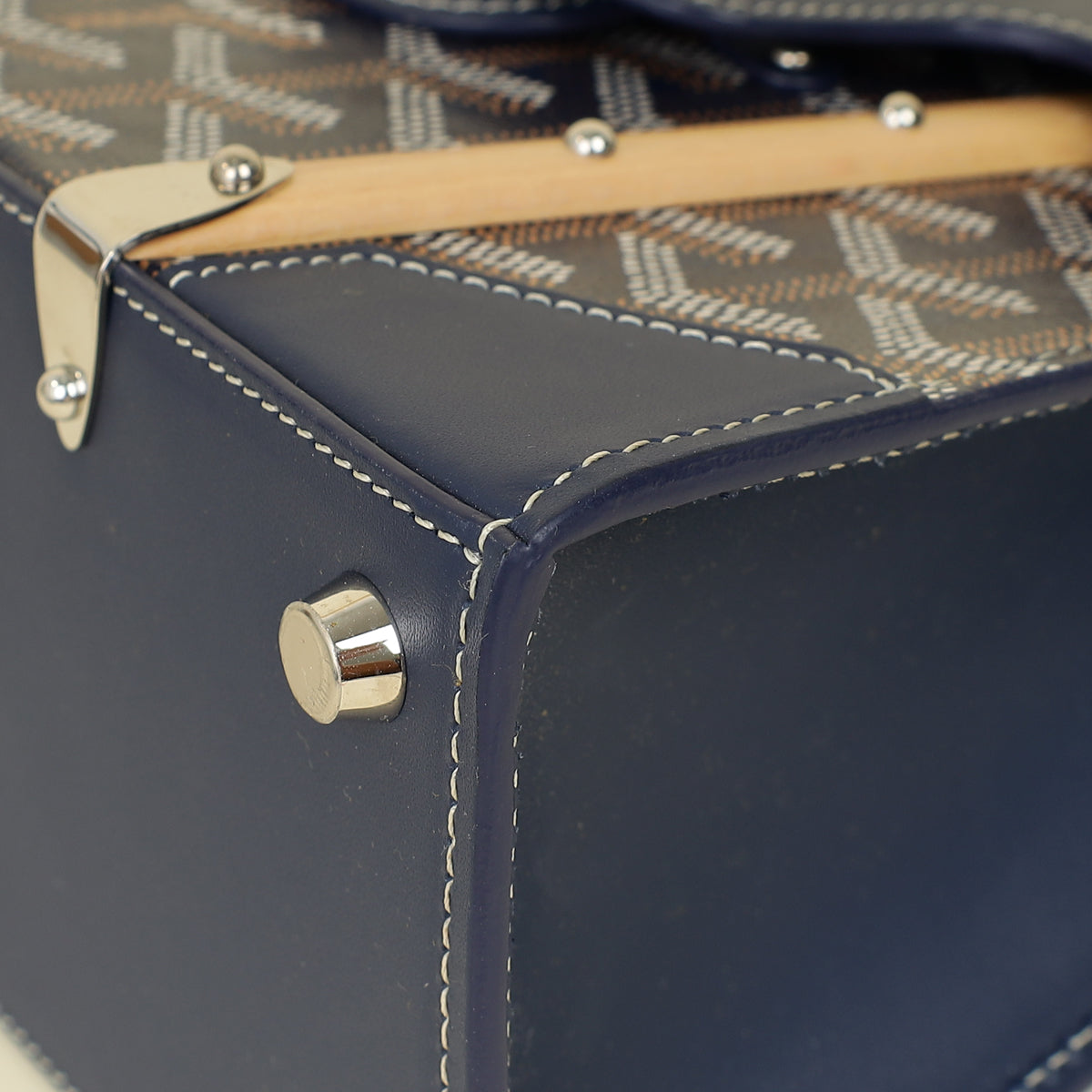 Goyard Navy Blue Goyardine Saigon Structure Mini Bag