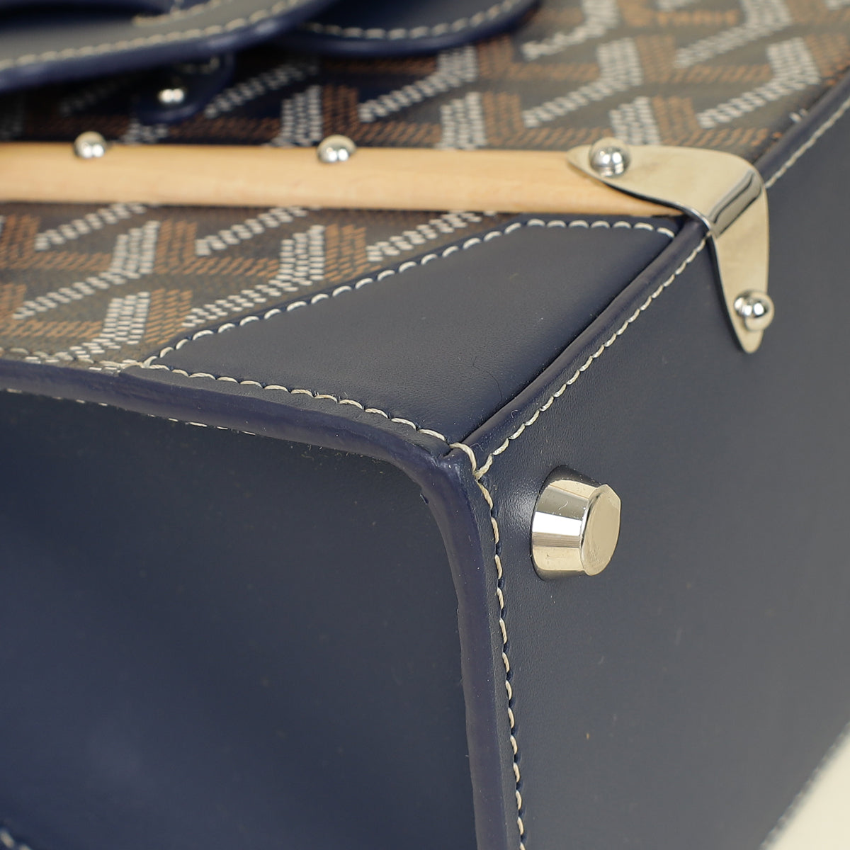 Goyard Navy Blue Goyardine Saigon Structure Mini Bag