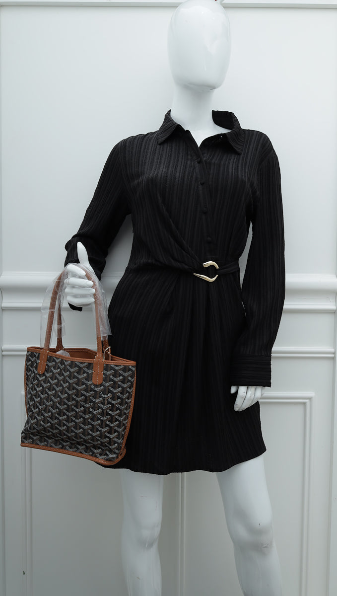 Authentic GOYARD Goyardine Mini Anjou Black & Tan Tote Bag