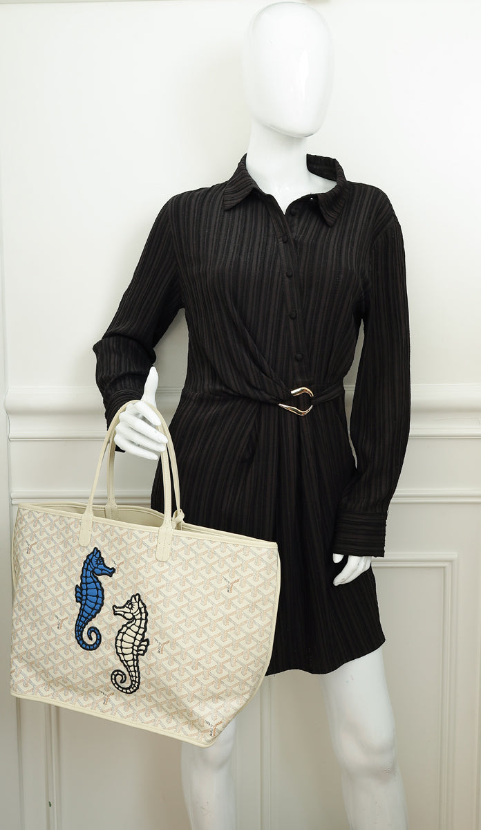 Goyardine Sand Ltd. Ed. Reversible Embroidered Seahorse Anjou PM Bag-Goyard-THE CLOSET