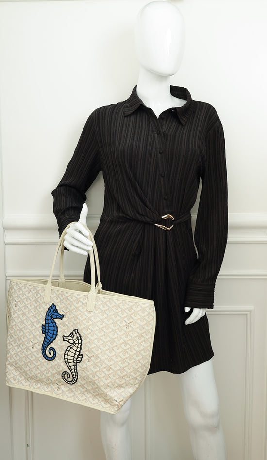 Goyardine Sand Ltd. Ed. Reversible Embroidered Seahorse Anjou PM Bag-Goyard-THE CLOSET