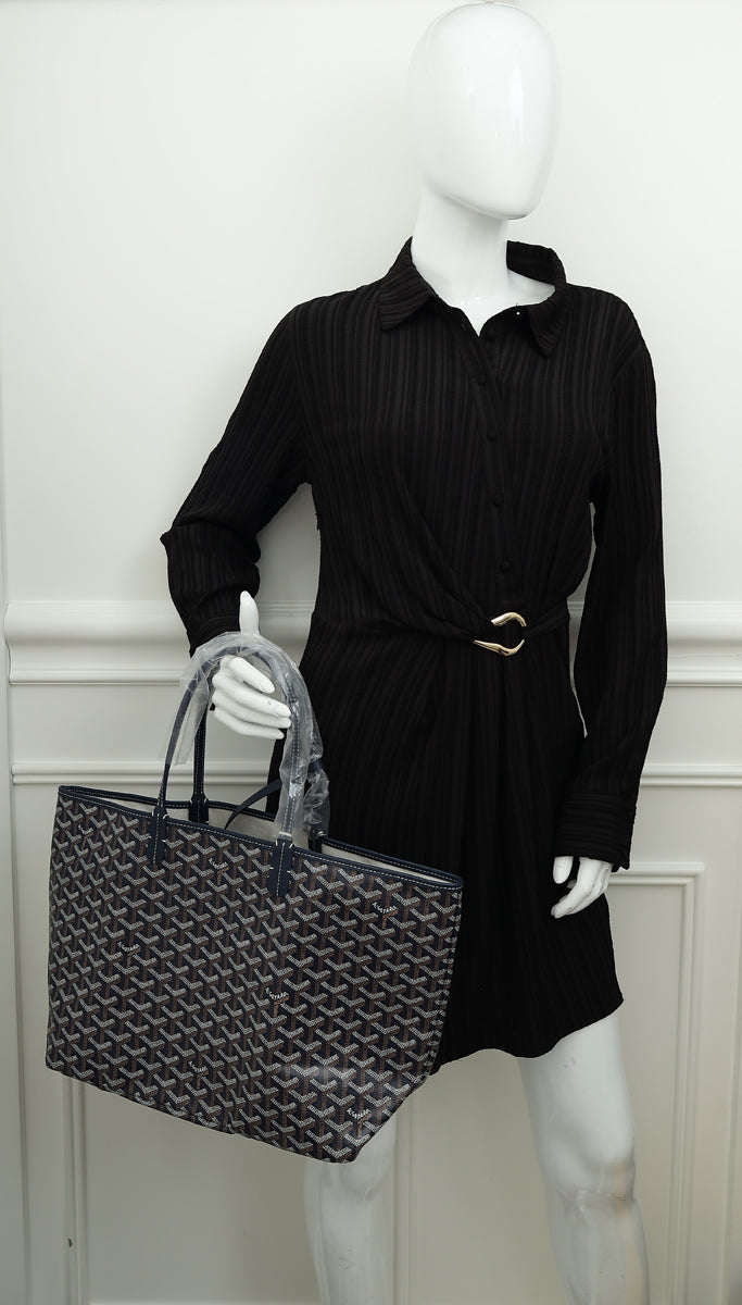 Goyard Navy Blue Goyardine Saint Louis PM Bag-Goyard-THE CLOSET