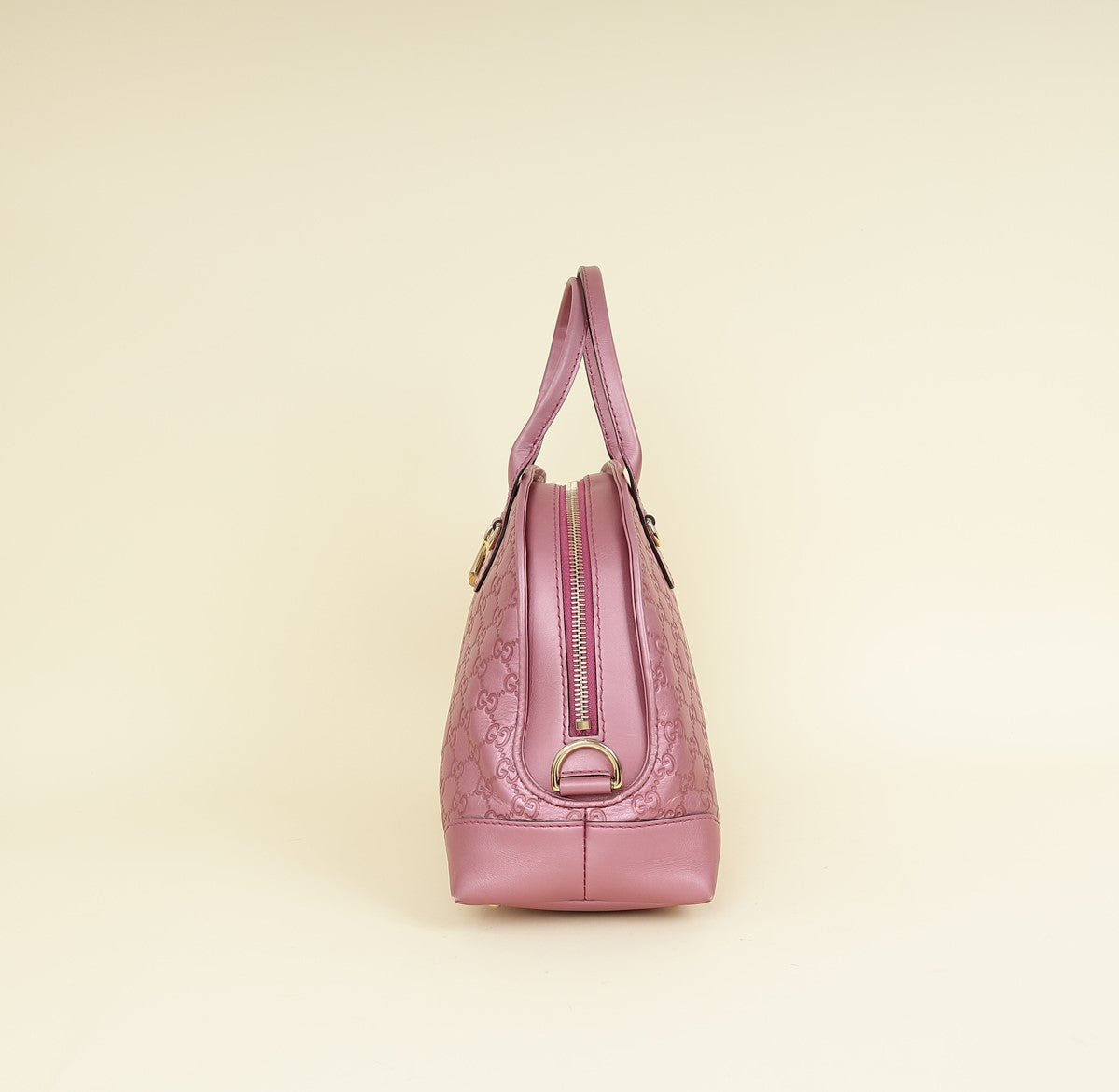 Gucci Metallic Pink Guccissima Heart Bit Charm Dome Satchel Bag