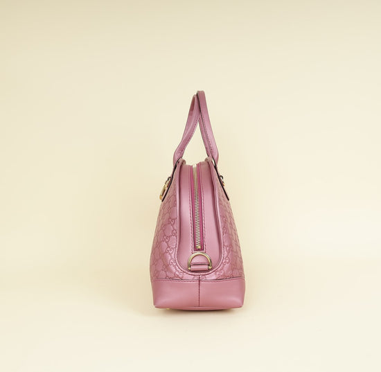 Gucci Metallic Pink Guccissima Heart Bit Charm Dome Satchel Bag