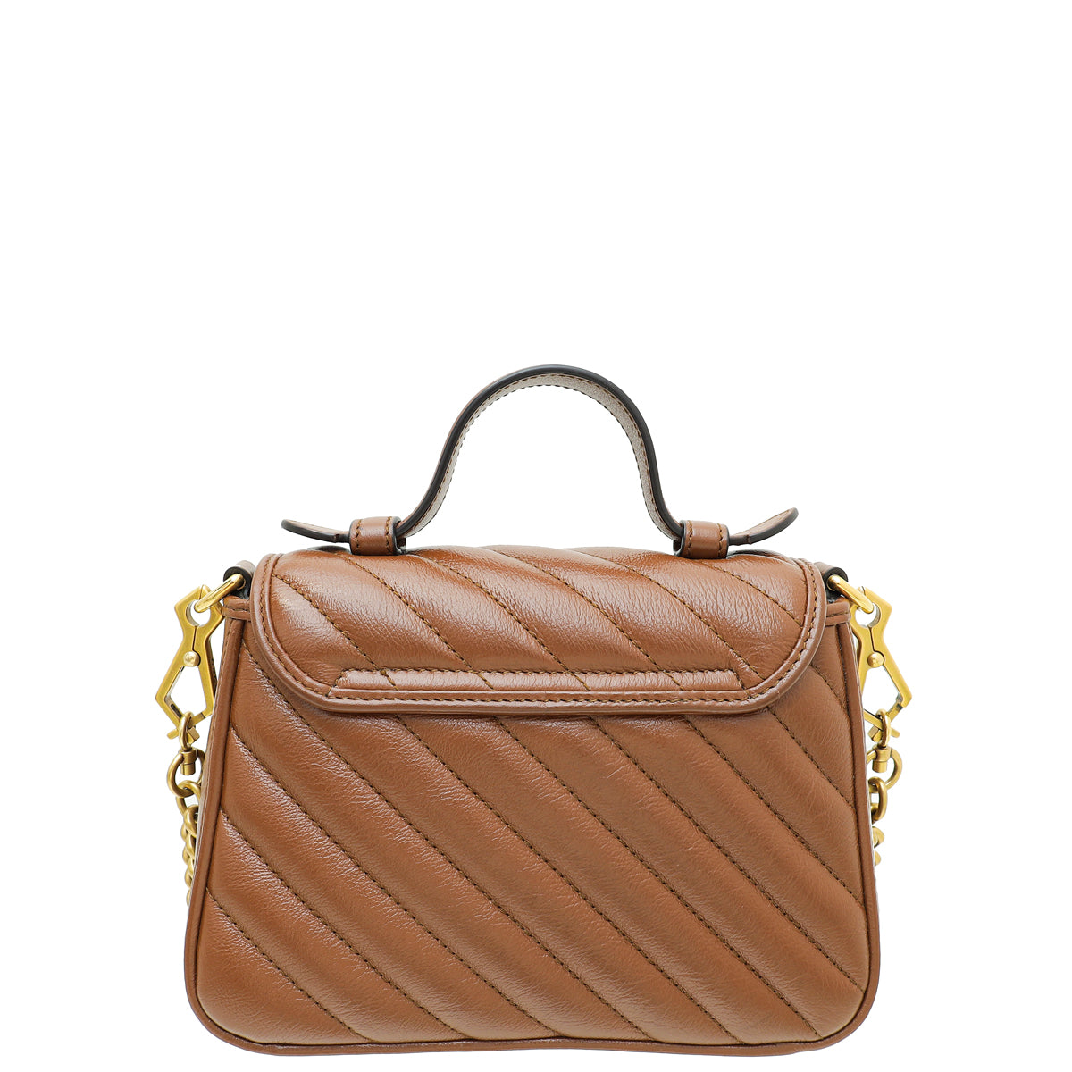 Gucci Brown Matelasse Diagonal GG Marmont Mini Top Handle Bag