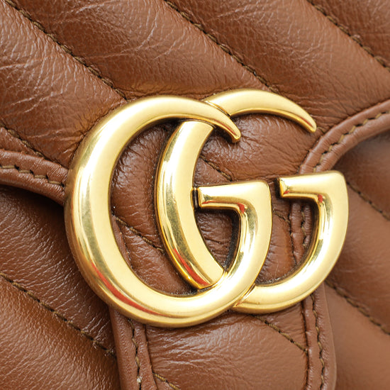 Gucci Brown Matelasse Diagonal GG Marmont Mini Top Handle Bag