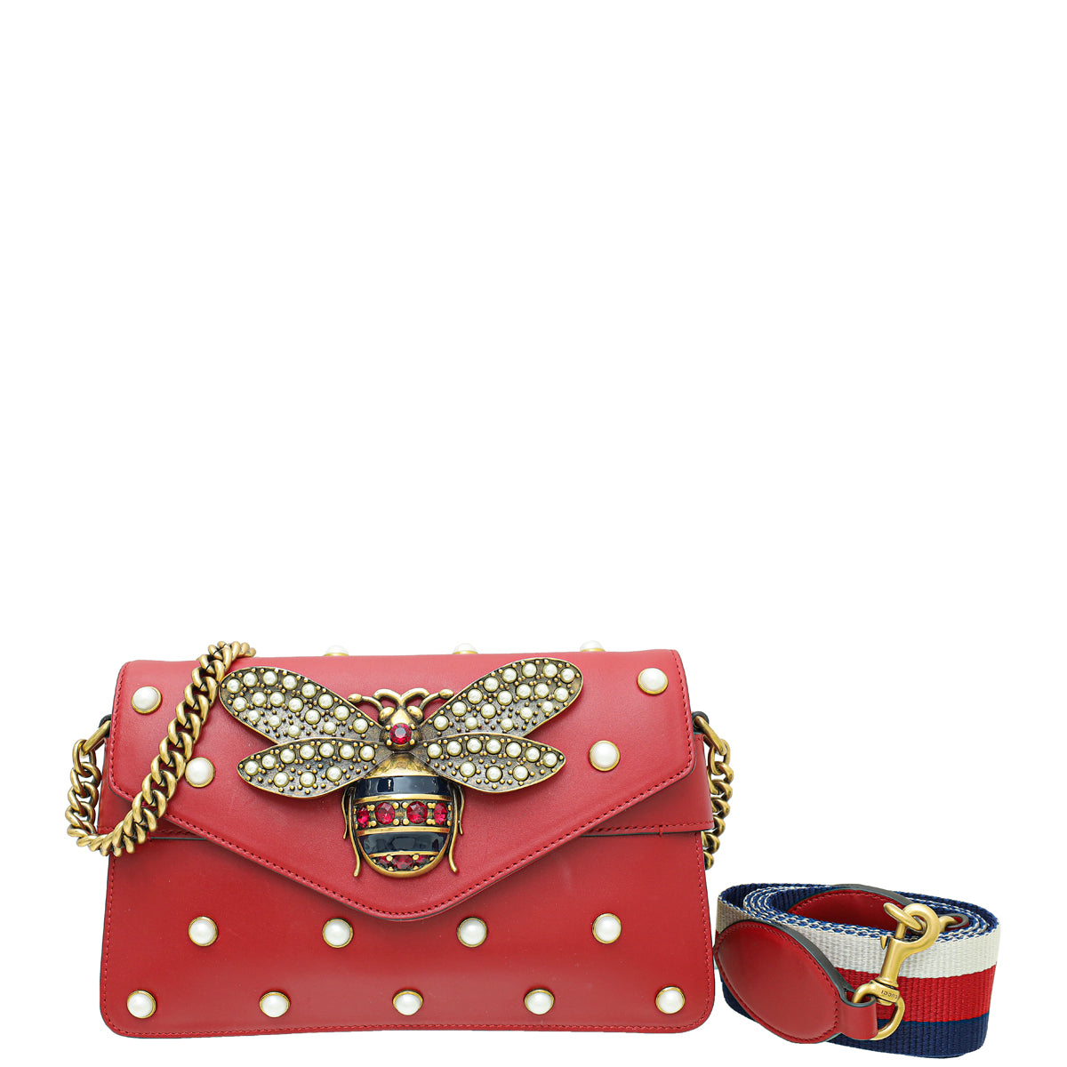 Gucci Red Pearl Studded Mini Queen Margaret Broadway Shoulder Bag-Gucci-THE CLOSET