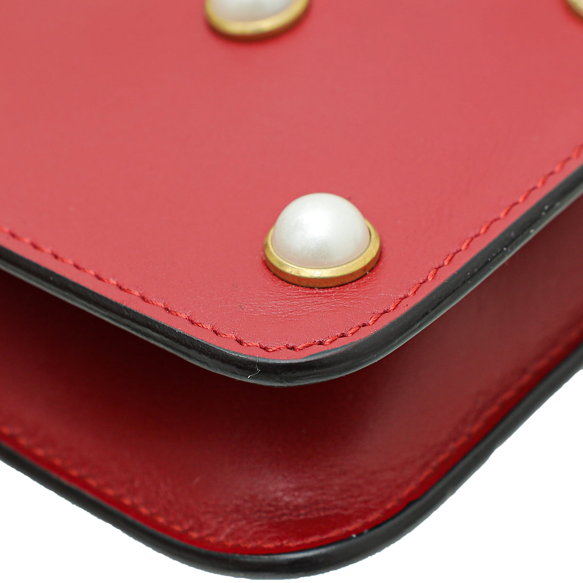 Gucci Red Pearl Studded Mini Queen Margaret Broadway Shoulder Bag