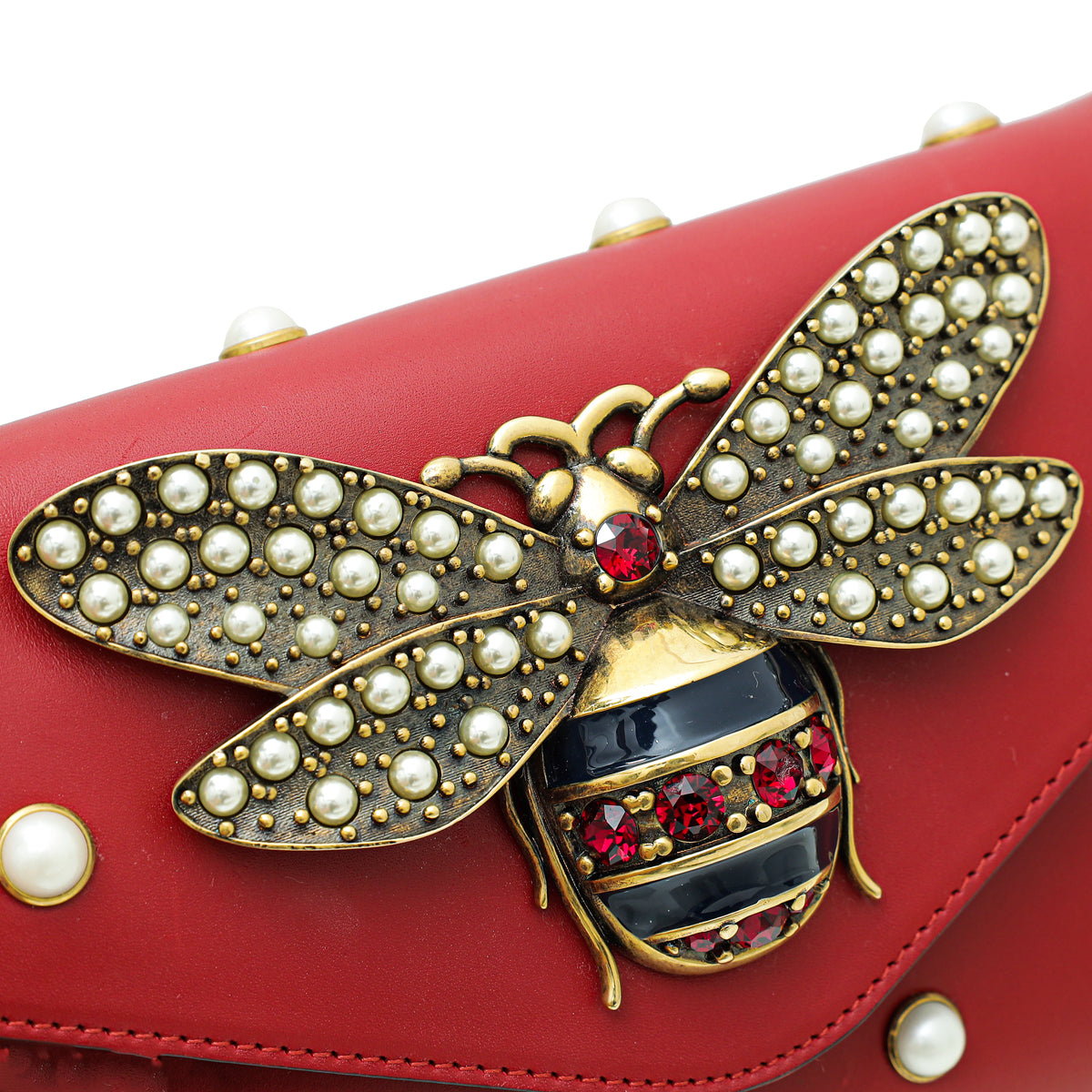 Gucci Red Pearl Studded Mini Queen Margaret Broadway Shoulder Bag