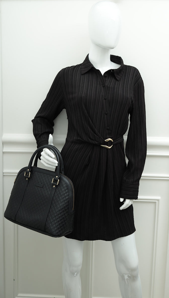 Gucci Black GG Microguccissima Dome Satchel Medium Bag