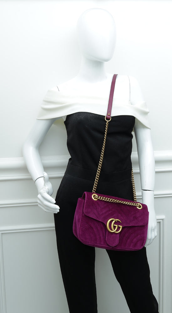 GUCCI GG Marmont Velvet Small Shoulder Bag Purple 443497