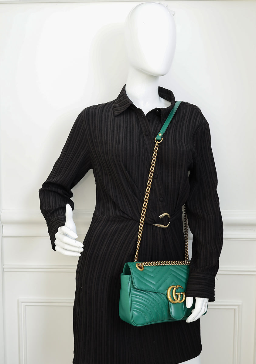Gucci Green GG Marmont Medium Shoulder Bag