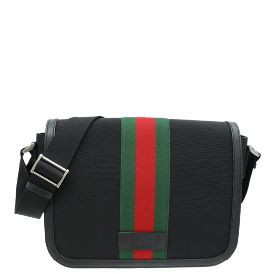 Gucci Black Web Flap Messenger Bag