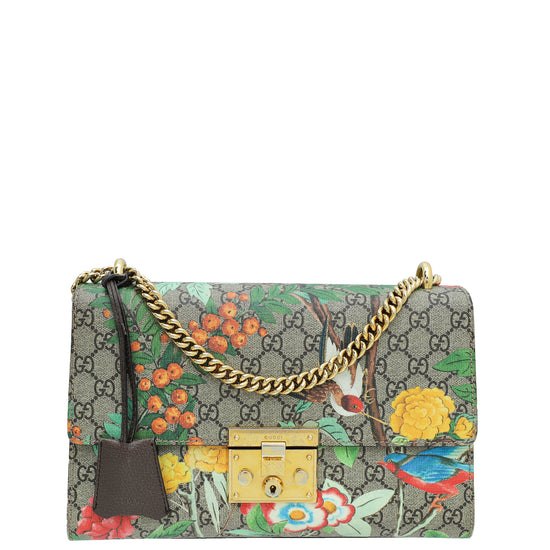 Gucci Multicolor GG Supreme Tian Print Padlock Medium Bag